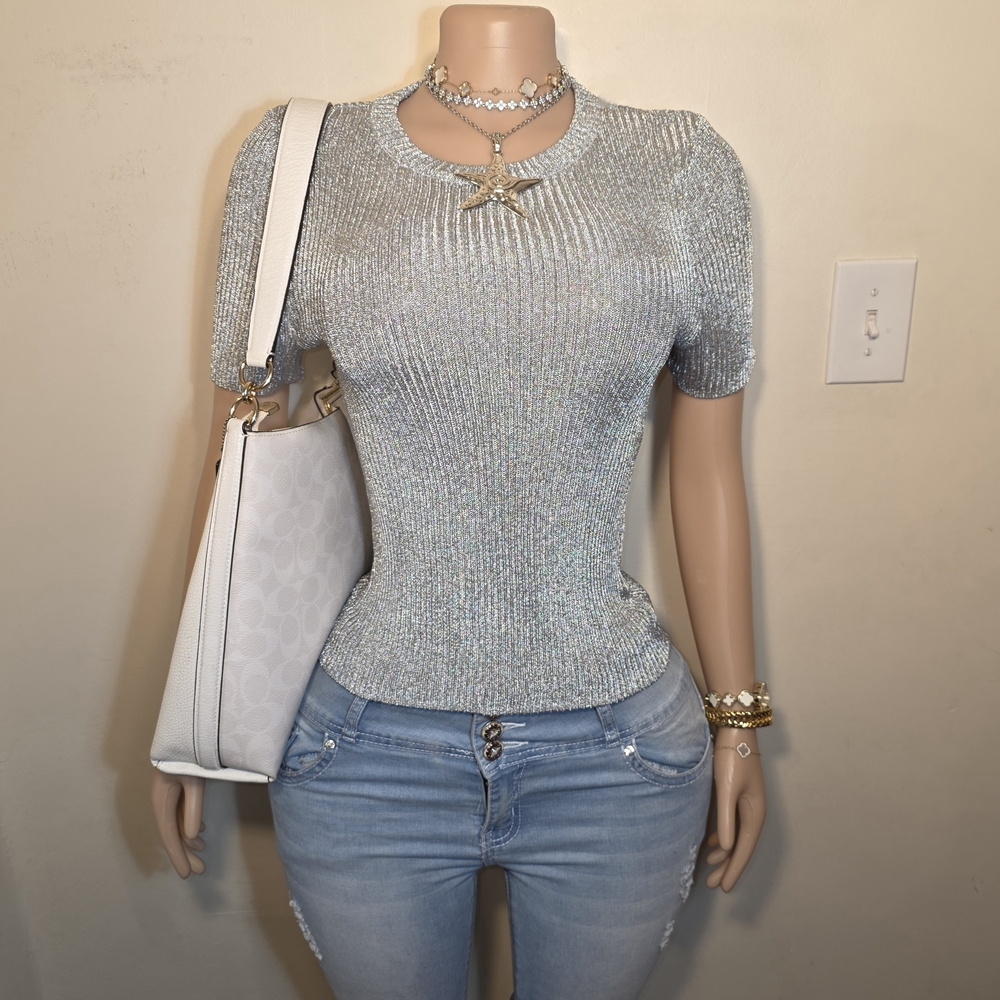 H&M Silver Ribbed Top